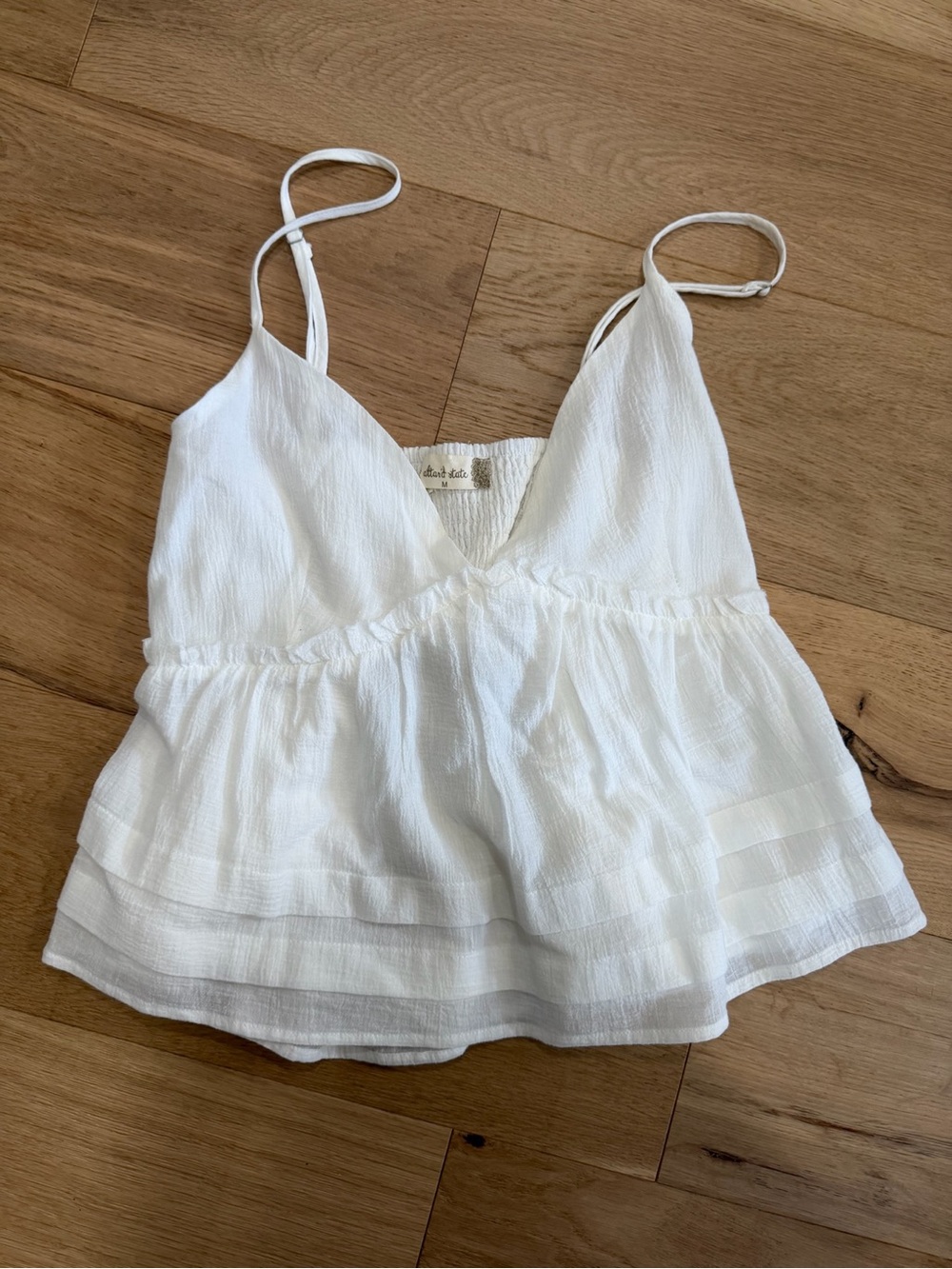 Altar'd State White Textured V-Neck Ruffle Cami
